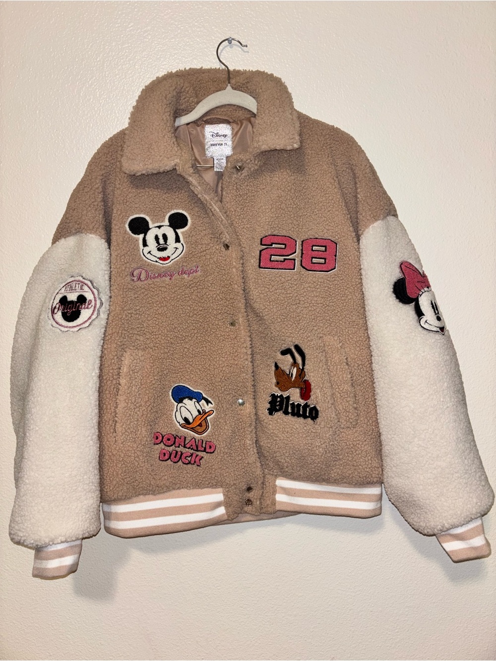 Disney X Forever 21 Varsity Sherpa Jacket Mickey Mouse women L